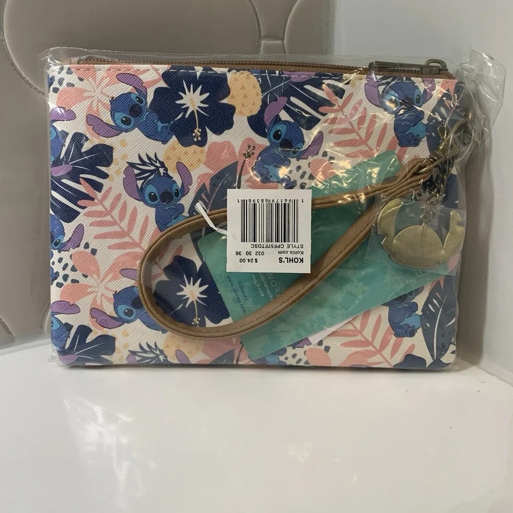 Disney Bioworld Stitch Wristlet Clutch Bag with Gold Stitch Charm
